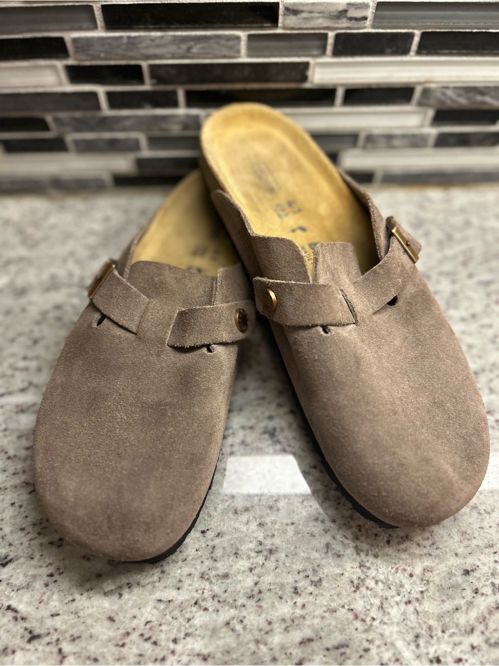 Birkenstock Boston Slip-On Suede Clog - Taupe size womens 10/ mens 8 (41)